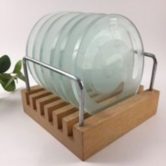 Roco Verde Other - Round Glass Etched Coasters Set of 6 in Wood Holder Roco Verde England